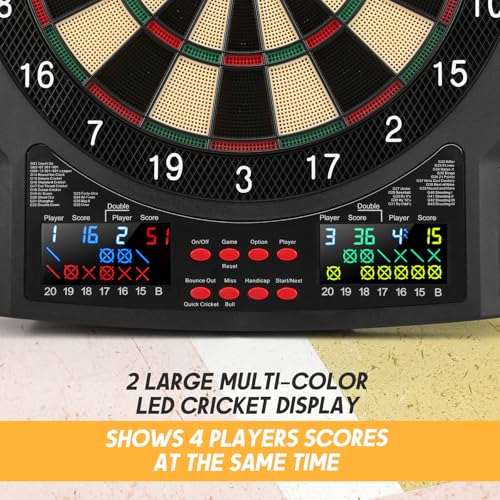 Electronic Dart Board, 2 Large Colorful LEDs Dartboard, 43 Games 320 Variants, Digital Soft Tip Dartboards Set with 6 Darts, 100 Tips