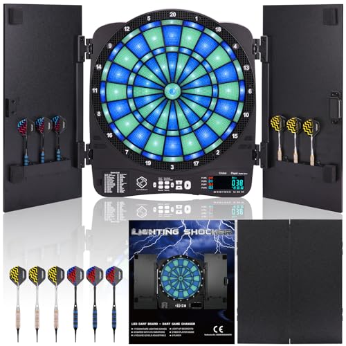 Turnart Electronic Dart Board,13 inch Illuminated Segments Light Based Games Electric Dartboard for Adults Tested Tough Segment for Enhanced Durability Professional with Scoring - color: BLACK
