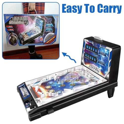 Retro Electronic Tabletop Pinball Game Machine with Lights Sounds and Scoreboard Portable Pinball Machine Mini Desktop Ball Shooting Toy