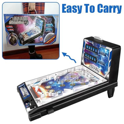 Retro Electronic Tabletop Pinball Game Machine with Lights Sounds and Scoreboard Portable Pinball Machine Mini Desktop Ball Shooting Toy