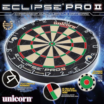 Unicorn Eclipse Pro 2 Bristle Steel Tip Dartboard with American Legend Dartboard Cabinets – Ultra-Slim Bullseye – High-Vis Rotatable Number Ring – 30% Thinner Wire