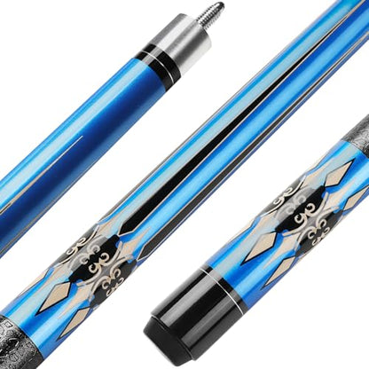 Pool Cue, 58" Pool Cue Sticks for Adults with 13MM Tips Canadian Maple Wood Leather Pattern Grip 18 19 20 21 oz, Professional Billiard Cues Players for Bar House Pool Table Sports 8/9 Ball - style: Blue 20oz