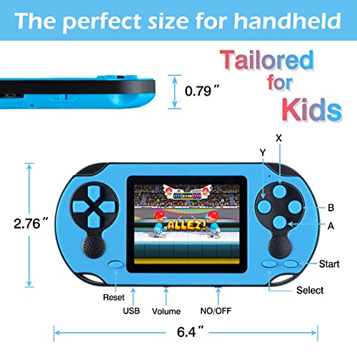 TaddToy 16 Bit Handheld Game for Kids Adults, 3.0'' Large Screen Preloaded 230 HD Classic Retro Video Games with USB Rechargeable Battery & 3 Game Cartridges for Birthday Gift for Kids 4-12 (Blue) - color: Blue