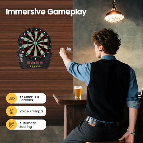 Electronic Dart Board, Electronic Dartboard with 6 Darts 4 Led Screens Voice Prompts Soft Tip Dart Board Set 27 Game Modes with 243 Variants Supports up to 16 Players