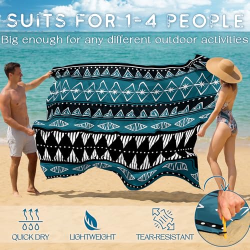 BYDOLL Beach Blanket Waterproof Sandproof Large Sand Free,78''X81''/10'X9' Oversized Sandless Lightweight Blanket Picnic Mat for Beach Travel Camping Hiking with Stakes - color: Boho, size: 78"X81"