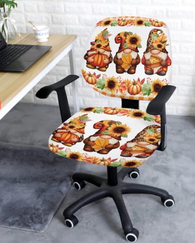 Savannan Office Chair Cover, Fall Thanksgiving Pumpkin Sunflower Dwarf Protective Stretch Elastic Universal Cover for Desk Task Chair,Computer Rotating Chair 1 Pcs Orange Maple Leaf