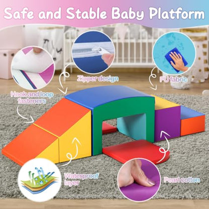 Crawl and Climb Foam Play Set, 6 Pcs Indoor Soft Foam Climber Play Sets, Climb and Crawl Activity Playset, Soft Play Equipment Crawling and Sliding - color: Light Blue