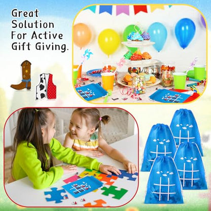 Sotiff 24 Sets Western Cowboy Tic Tac Toe Party Favor Games with Drawstring Bags for Boys Girls Classroom Prizes Exchange Gifts - style: Western Cowboy