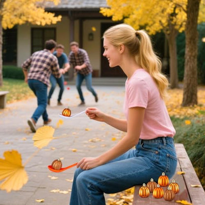 Wettarn 48 Pcs Fall Thanksgiving Spoon Race Game Set 24 Fall Themed Pumpkin Ornaments and 24 Orange White Spoons Fun Relay Race Games for Thanksgiving Autumn Outdoor Party Favors Supplies - style: Thanksgiving