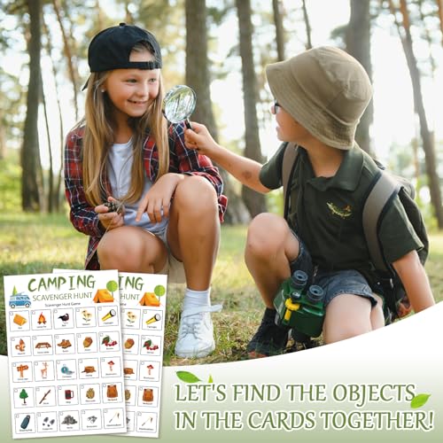 Hoolerry 30 Pcs Scavenger Hunt for Kids Road Trip Game Car Spring Summer Wedding Scavenger Hunt Cards Travel Activities Camping Games Outdoor Indoor Seek Activity for Kids Adults (Camping) - style: Camping