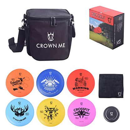CROWN ME Disc Golf Starter Set,Disc Golf Set with 6 Discs, 1 Marker,1 Towel and Starter Disc Golf Bag Fairway Driver - color: Black