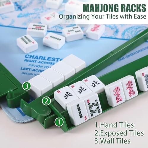 4 Pcs 18.7 Inch Green Acrylic Mahjong Tile Racks with Pushers for Game Night American Mahjong Racks Tile Set for Mah Jong Lovers and Beginners - color: Green