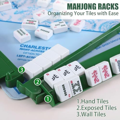 4 Pcs 18.7 Inch Green Acrylic Mahjong Tile Racks with Pushers for Game Night American Mahjong Racks Tile Set for Mah Jong Lovers and Beginners - color: Green