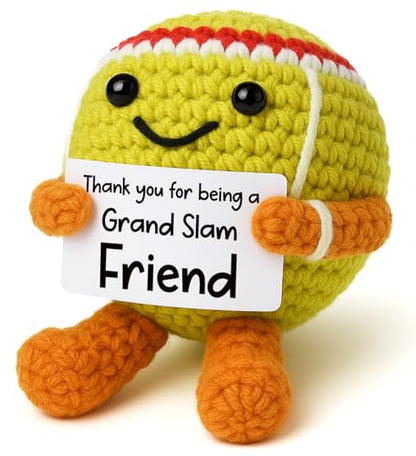 Mini Positive Crochet Tennis Ball Gifts for Women Men - Handmade Crochet Tennis Ball, Motivational Encouragement Christmas White Elephant Gift for Tennis Balls Lover Coworker Friend Coach - style: Friend