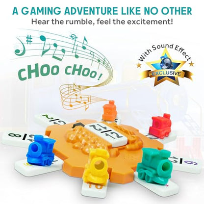 Yinlo Mexican Train Dominoes Set, Hub with Real Train Sound, Double 12 Colored Number - style: Classic NUMBER DOMINOES WITH ORANGE HUB