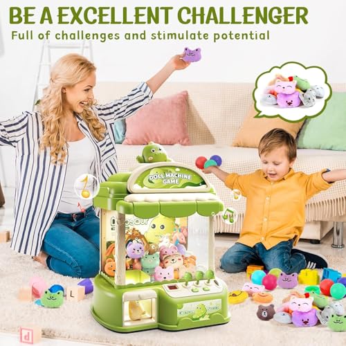Large Claw Machine for Kids, Musical Electronic Arcade Game Console with Adjustable Sound, Christmas and Birthday Gift for Kids, Includes 30 Toys & 24 Game Coins & 20 Surprise Eggs - color: Green