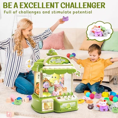 Large Claw Machine for Kids, Musical Electronic Arcade Game Console with Adjustable Sound, Christmas and Birthday Gift for Kids, Includes 30 Toys & 24 Game Coins & 20 Surprise Eggs - color: Green
