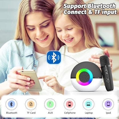 goopow Mini Karaoke Machine Speaker for Kids Adults, Portable Bluetooth Microphone Song Toys with LED Light, Best Chritmas Birthday Festival Gift for 3 4 5 6 7 8+ Year Old Girls Boys (Black-2 Mic) - color: Black-2Mic