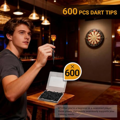 Soft Tip Dart Points 150/300/600 Pack - 2BA Thread Plastic Dart Tips Replacement Dart Accessories Set - Black