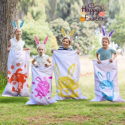 Atonofun 29 Pack Easter Games for Kids Outdoor, Potato Jumping Bags, Bunny Ears Headbands, Egg Spoon Relay Races, Legged Relay Race Bands for Easter Eggs Hunt Party Supplies