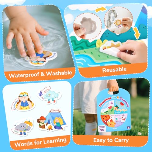 JoyCat Reusable Sticker Book - Stickers for Toddlers, Kids Sticker Activity Book, Travel Toys for Road Trip, Car & Airplane, Educational Learning Gifts for Boys and Girls Ages 3-5 (Weather) - style: Weather