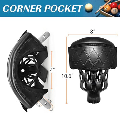 Billiard Pool Table Pockets Heavy Duty PU Leather Billiard Pockets Set of 6，Including 4 Corner Pockets and 2 Side Pockets,Black