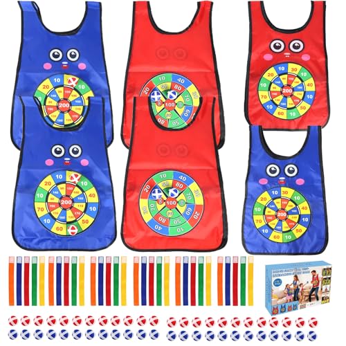 Sticky Ball Vest for Dodgeball Game, 6-Players Set 6 Target Vests | 48 Sticky Balls, Promotes 3+Kids Active Screen-Free, Dodge Tag Game, Indoor and Outside Running Games, Team Game Play