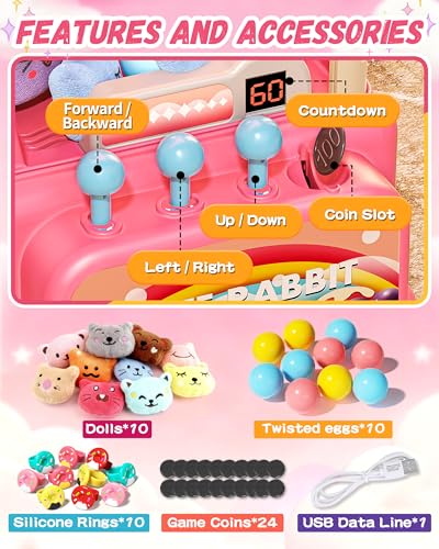 Eohemeral Large Rabbit Claw Machine for Kids, No Assembly Required - Vending Machine with Volume Control & Music, Toy Prize Dispenser - Birthday Gift for Boys & Girls Age 3 4 5 6 8 - style: Rabblit