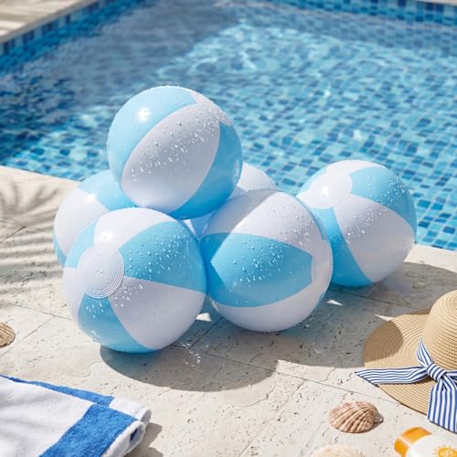 MiniInflat 24 Set End of Year Classroom Students Gifts from Teacher 10 Inch Inflatable Beach Balls Bulk Jumbo Big Beach Balls for Kids Summer Swimming Party Favor Water Games Supplies - color: Blue,White