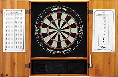 Viper by GLD Products Metropolitan Solid Wood Cabinet & Sisal/Bristle Dartboard Play-Ready Bundle - color: Oak, style: Standard Set