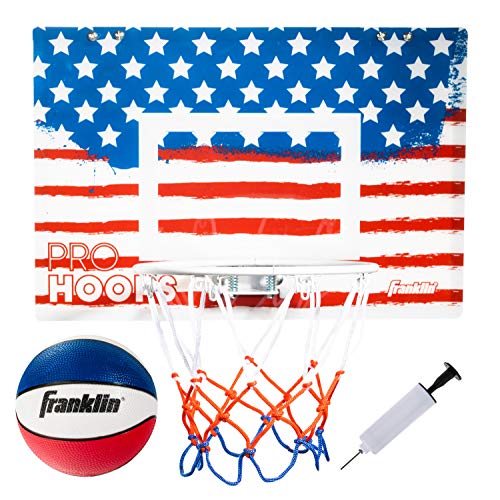 Franklin Sports Mini Basketball Hoops-Indoor Over The Door Mini Hoop+Basketball Sets-Perfect Accessory for Bedroom+Office - size: 17.75" x 12" (Pack of 1), style: Red, White, Blue - 17.75" x 12"