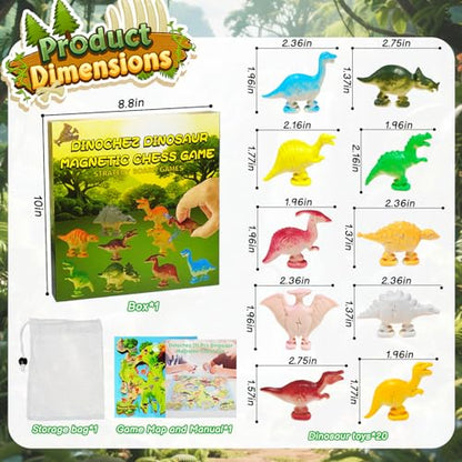 Dinochez Dinosaur Chess Game, 20Pcs Dinosaur Stones with Portable Storage Bag & Map, Strategy Board Game for Kids Ages 3-8, Family Game Night Toy, Valentines Easter Stocking Stuffers Party Favors