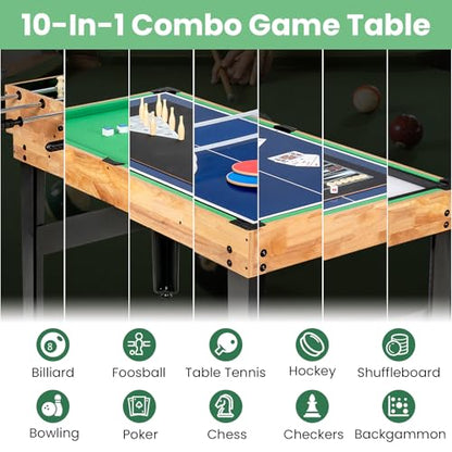 KOTEK 10 in 1 Game Table, Stackable Multi Game Table with Hockey, Pool, Table Tennis, Bowling, Shuffleboard, Foosball & 4 Board Games, Easy Assembly for Home, Club, Family Game Night