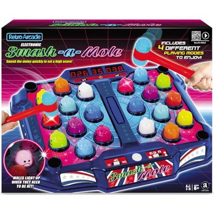 Merchant Ambassador Retro Arcade: Electronic Smash-A-Mole - Tabletop Game, Moles Light Up, 4 Playing Modes, 1-2 Players, Ages 6+ - style: Smash-A-Mole