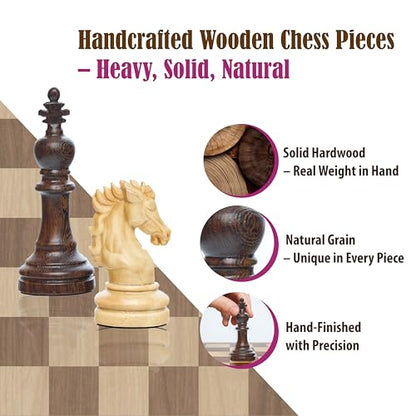 Handicraftviet - High Wooden Weighted Chess Pieces with 3.78'' King, Handmade, Beautiful Collectible Sculpture Wood Chess Pieces only (Chess Set 1)