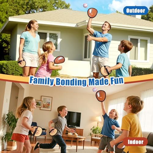 JoyCat Toss and Catch Ball Game, 2 Adult & 2 Kids Paddles Sticky Ball Set, Family Outdoor Catch Game for Beach, Backyard & Pool, Birthday Gifts for Boys Girls Ages 3+ (2 Paddles 2 Balls (Brown)) - style: 2 Paddles 2 Balls (Brown)