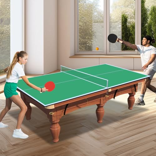Ping Pong Table Top for Pool Table, Foldable & Portable Table Tennis Table Topper Indoor Outdoor Table Tennis Conversion Top w/Net & Premium Foam Padding - color: 7FT for 6FT Pool Table-Green