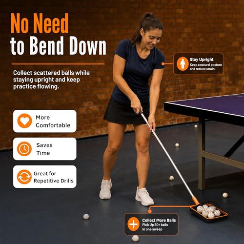 PICK 'N GO Table Tennis Ball Picker - Rapid and Efficient Ping Pong Retrieval Tool - Safe and Easy to Use Table Tennis Accessory for Players and Coaches - color: Black & Orange