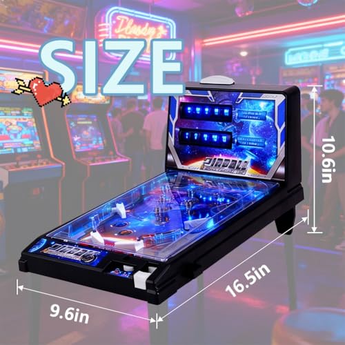 Pinball Machine Table Top Electronic Arcade Game with Lights and Sound Effects, Retro Fun Ball Shooting Machine for Kids Ages 6 to 12 Years