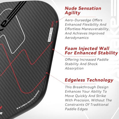 Pickleball Paddles, 3K Raw Carbon Fiber Pickleball Paddle, Thermoformed Pickle Ball Rackets for Power & Spin, 16mm Polypropylene Honeycomb Core, Textured Carbon Grit Surface