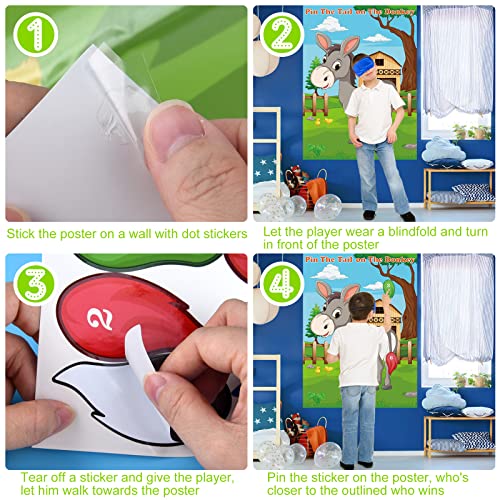 PLULON Pin The Tail on The Donkey Party Game for Kids, Donkey Themed Animal Birthday Party Games Donkey Poster with Tail Stickers for Kids Farm Animal Donkey Party Favors Home Wall Decorations - style: Donkey