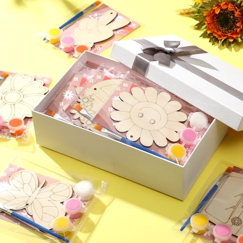 Saypacck 24 Pcs Groovy Boho Hippie Party Favors Wooden Painting Craft Kits Birthday Party Supplies with Organza Bag for Goodie Bags Fillers Adult Thank You Gifts - style: Modern