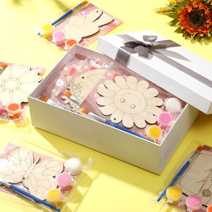 Saypacck 24 Pcs Groovy Boho Hippie Party Favors Wooden Painting Craft Kits Birthday Party Supplies with Organza Bag for Goodie Bags Fillers Adult Thank You Gifts - style: Modern