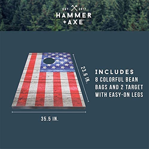 Hammer + Axe Bean Bag Cornhole Set Game, Includes 8 Bean Bags, Two Regulation Quality 3'x2' Boards, Built-in Carrying Handles, Portable Gameplay, Fun Activity Kit for Kids & Adults