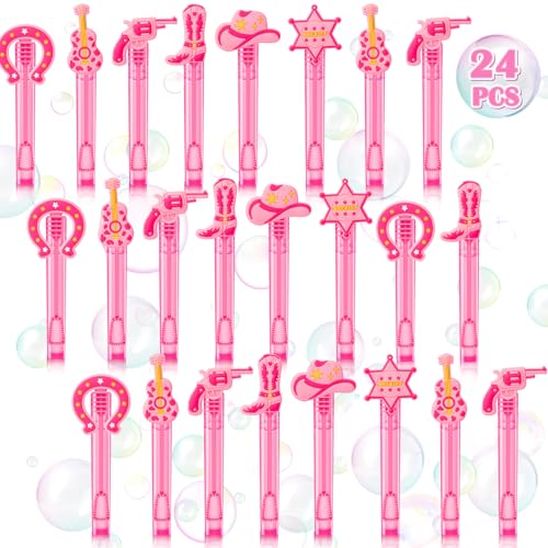 Winrayk Western Cowgirl Party Favors, 24Pcs Disco Cowgirl Mini Bubble Wands for Kids Bubbles Bulk with Detachable Topper (6 Styles), Birthday Gift Retro Rodeo Classroom Prizes Easter Goody Bag Stuffer - style: Cowgirl