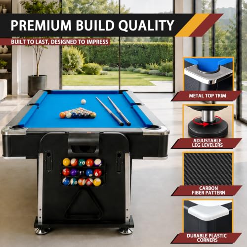 4-in-1 Multi Game Table – Pool Table,Air Hockey Table,Ping Pong Table & Dining Table Combo with Flip-Top Design,Includes Full Accessories.7ft Billiard Tables for Living Room,Bar,and Game Room.