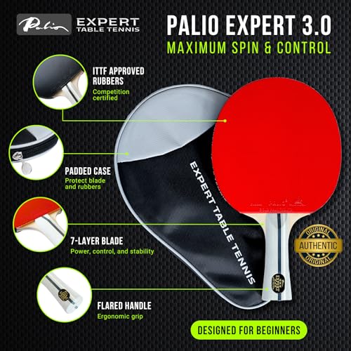 Palio Expert 3.0 Table Tennis Racket & Case | ITTF Approved High-Performance Ping Pong Rackets for Beginners | Maximum Spin & Control - style: Set of 2 Rackets