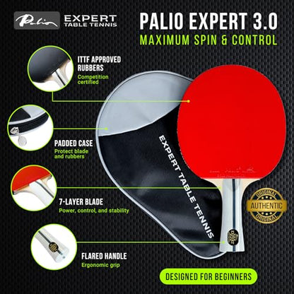 Palio Expert 3.0 Table Tennis Racket & Case | ITTF Approved High-Performance Ping Pong Rackets for Beginners | Maximum Spin & Control - style: Set of 2 Rackets