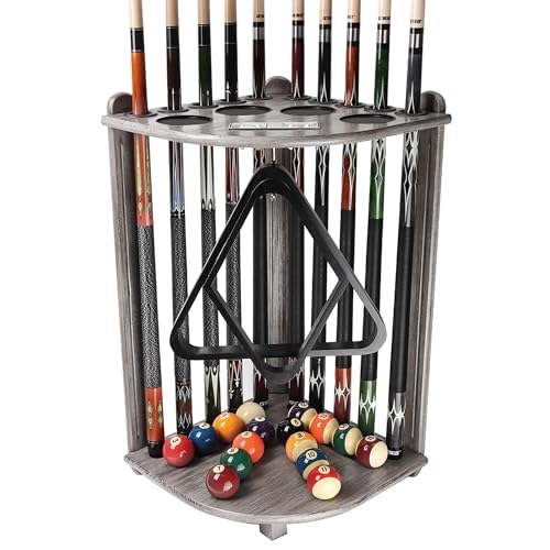 GSE Games & Sports Expert Corner-Style Floor Stand Billiard Pool Cue Racks with Score Counters, Holds Pool Cue Sticks, Balls Set, Ball Racks - color: Brushed Grey, style: 10 Cue, Corner Rack