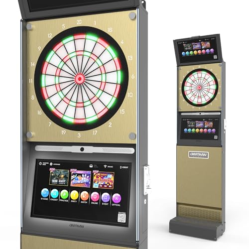 EDmini Electronic Digital Standing Coin Operated Commercial Soft Tip Dartboard Machine with Touch Screen, Party Games, Slim, for Bars, Clubs, Home (Up to 8 Players) - style: Brown